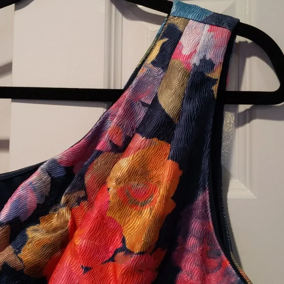 Aidan Mattox One Shoulder Draped Floral Gown With Thigh Slit In Navy Multi - Picture 6 of 14